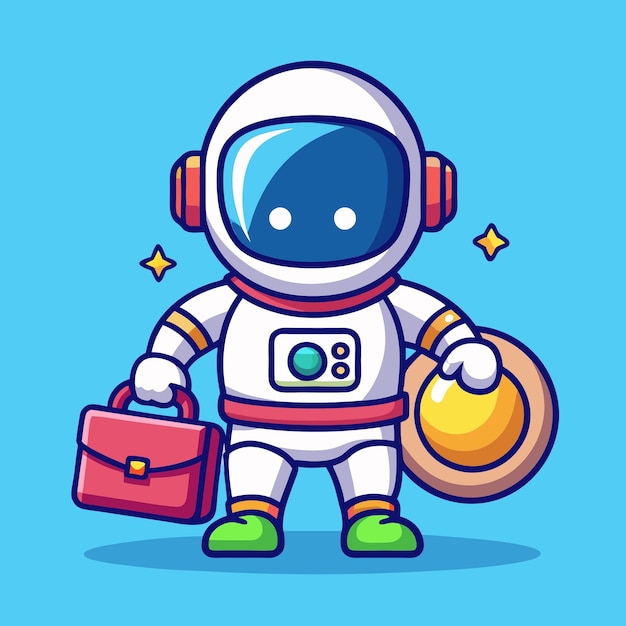 Vector cartoon astronaut with briefcase and helmet vector illustration