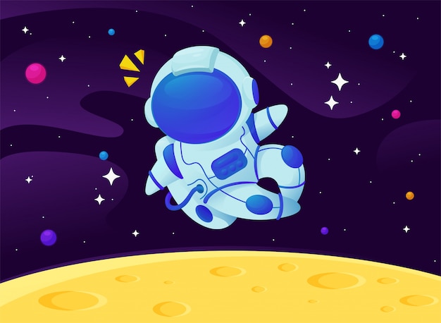    cartoon astronauts floating in the galaxy with a sparkling star