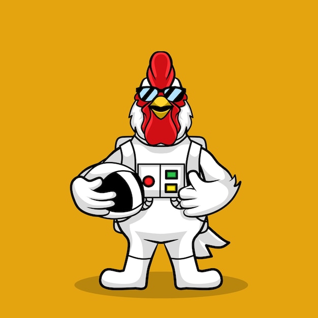 Cartoon astronout chicken mascot logo design