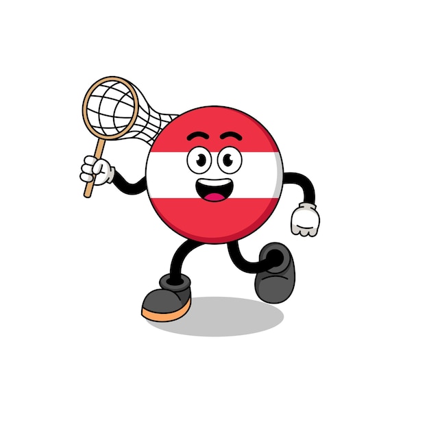 Cartoon of austria flag catching a butterfly character design