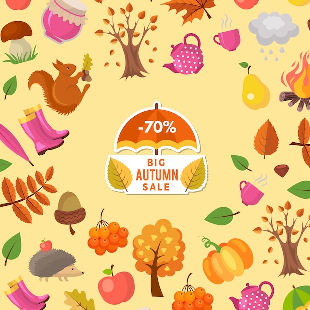 cartoon autumn elements and leaves sale banner 