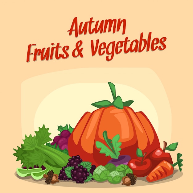 cartoon autumn fruits pile organized illustration template