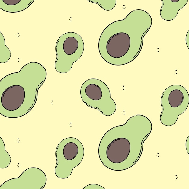 Cartoon avocado pattern on yellow background for tshirt cap textile or any packaging or notebook cover Vector illustration