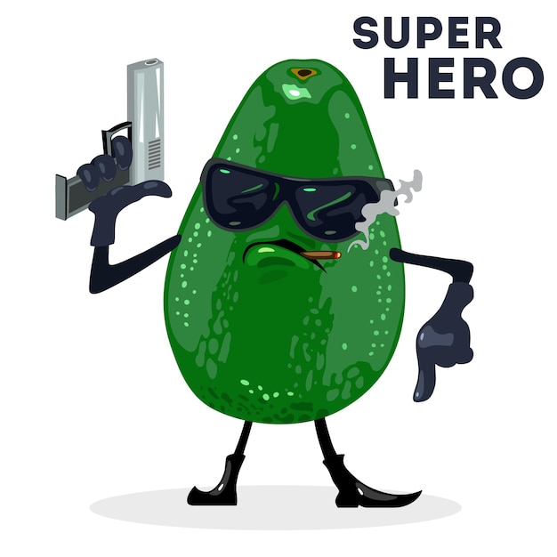 Cartoon avocado superhero fruit character