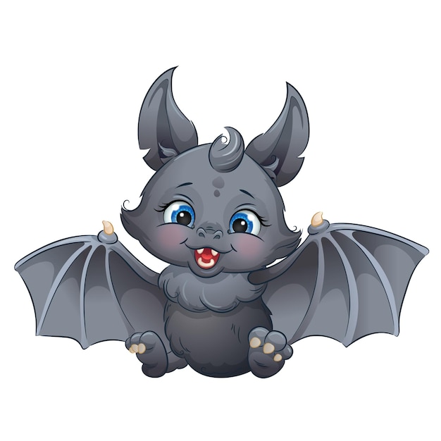 Cartoon baby bat illustration Cute forest animal isolated on white background