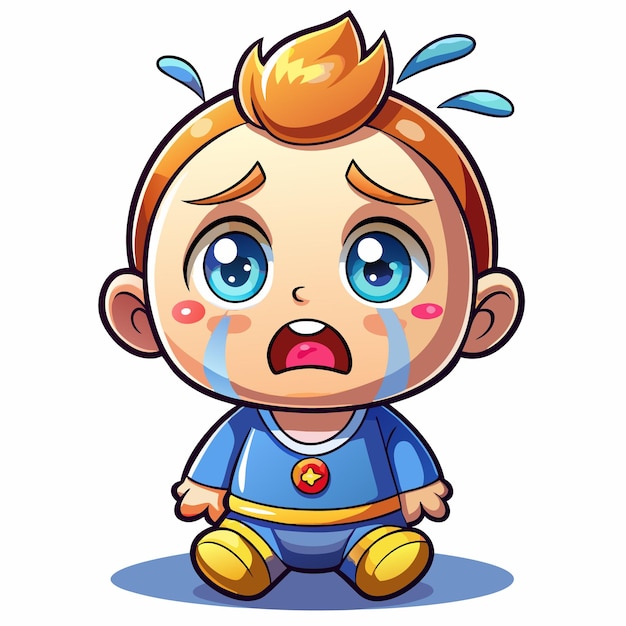 Vector cartoon baby boy with blonde hair is crying