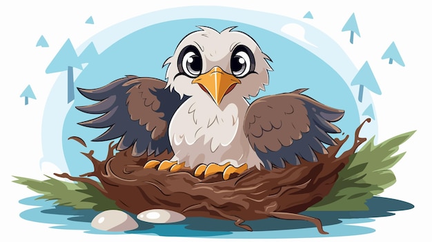 Vector cartoon baby eagle in nest illustration