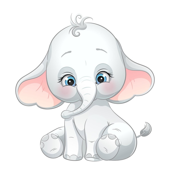 Cartoon baby elephant isolated on white background Cute animal vector illustration