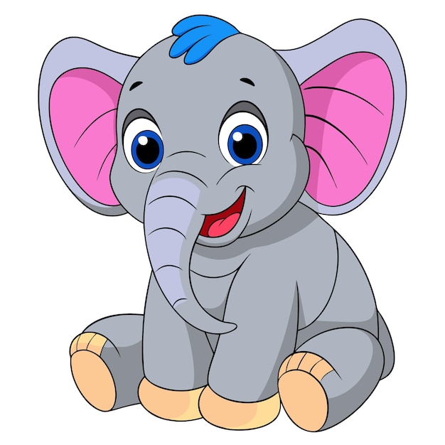 Vector a cartoon of a baby elephant with a blue hat on its head