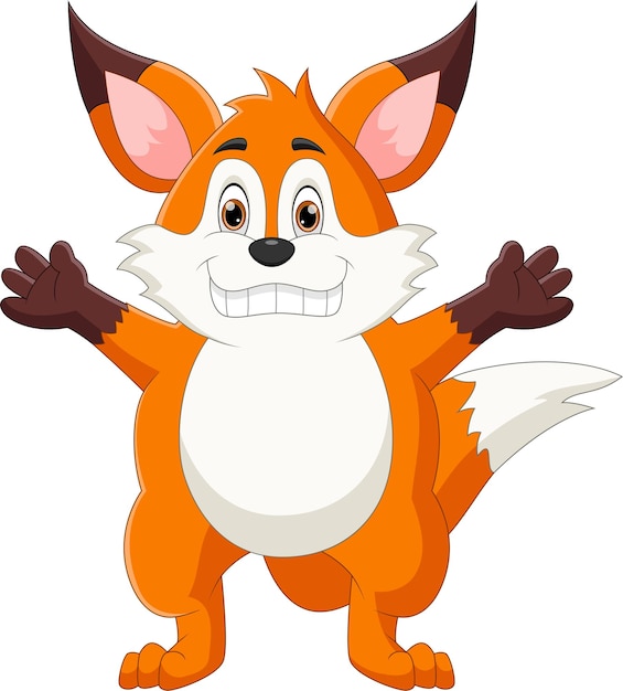 cartoon baby fox waving on white background