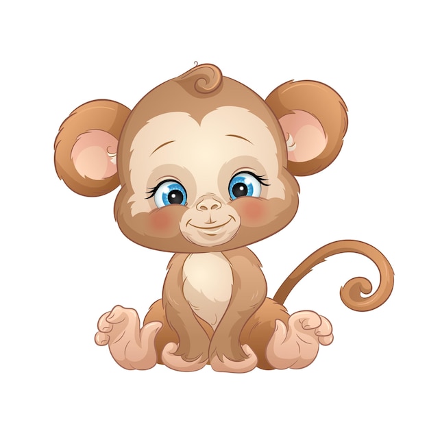 Cartoon baby monkey cute animal vector illustration