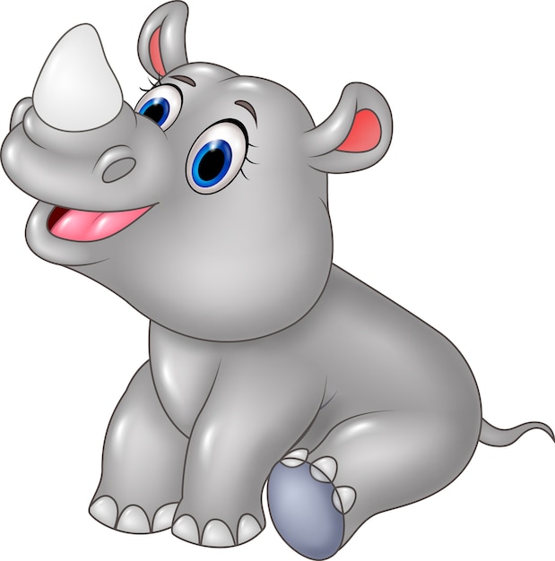 Cartoon baby rhino sitting isolated on white background