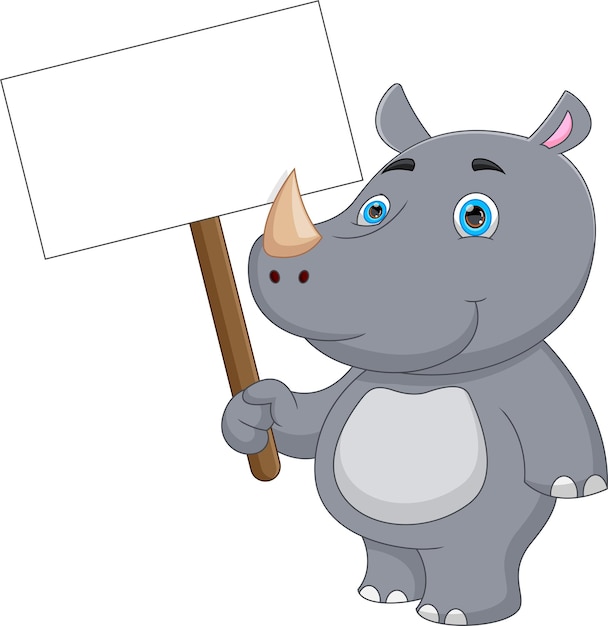 cartoon baby rhino with a blank sign