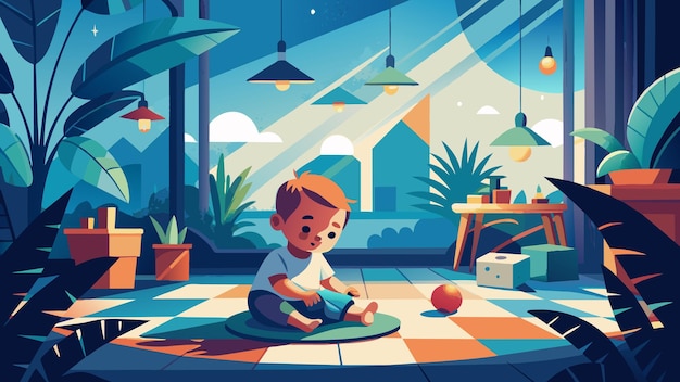 a cartoon of a baby sitting on the floor with a book in his hand