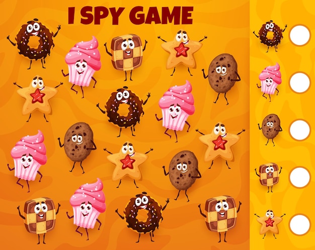 Vector cartoon bakery pastry cakes cookies i spy game