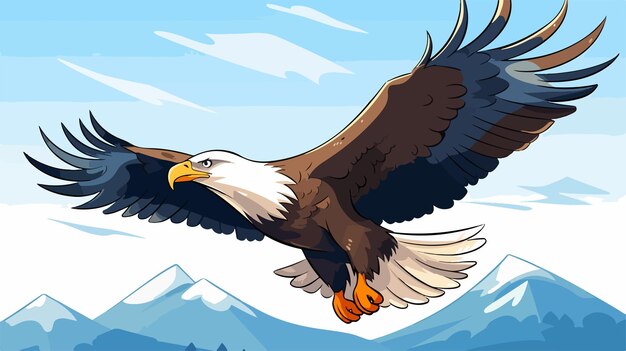 Vector cartoon bald eagle flying illustration