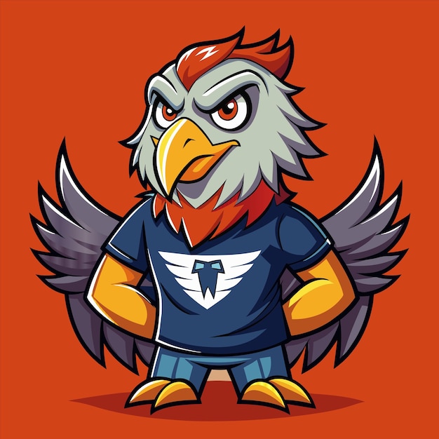 Vector a cartoon of a bald eagle with wings on the back of his shirt