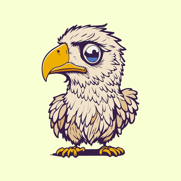 A cartoon of a bald eagle with a yellow beak and a yellow beak.