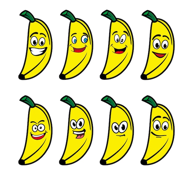 Cartoon banana character collection vector icon