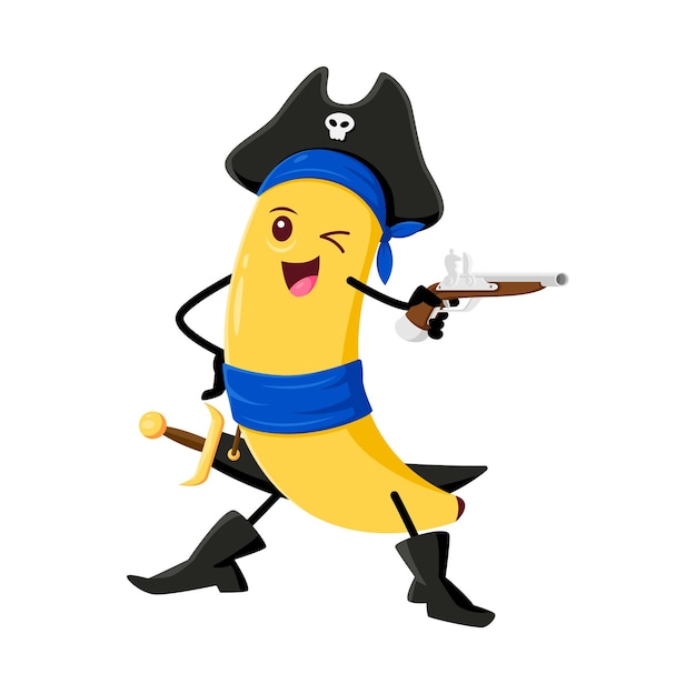 Cartoon banana pirate and corsair fruit character