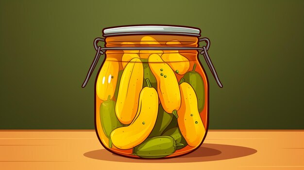 Vector a cartoon of bananas in a jar with a green background