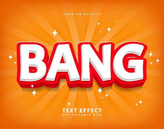 Cartoon Bang text effect in game style, shine sun burst