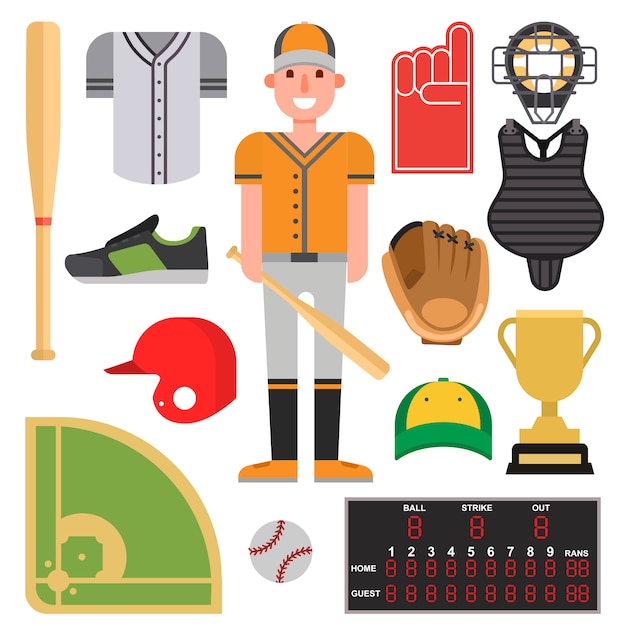 Cartoon baseball player batting set