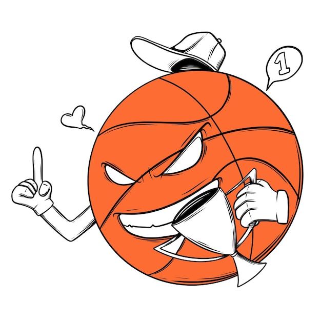 Vector a cartoon basketball character with a hat that says 1 on it.