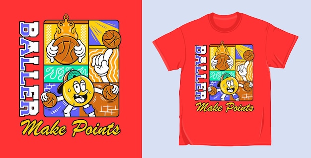 Vector cartoon basketball sport theme t shirt design for print