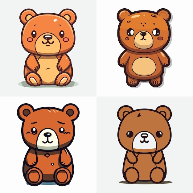 A cartoon bear is sitting in four different poses.