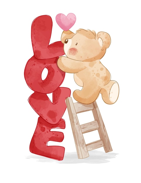 cartoon bear and love alphabet illustration