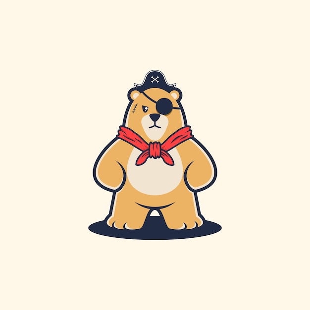 Cartoon bear pirate logo design vector illustration