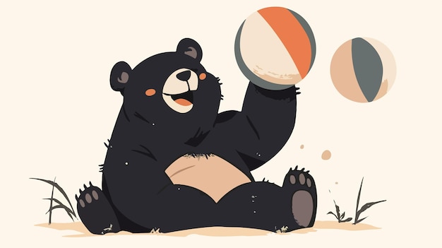 Vector a cartoon of a bear playing with a ball and a bear playing with a ball