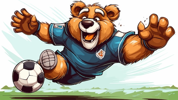 Cartoon Bear Soccer Football Player Goalkeeper