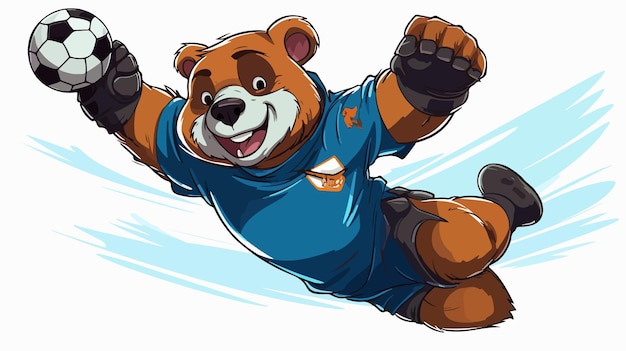 Vector cartoon bear soccer football player goalkeeper