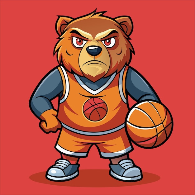 Vector a cartoon of a bear with a basketball on his chest