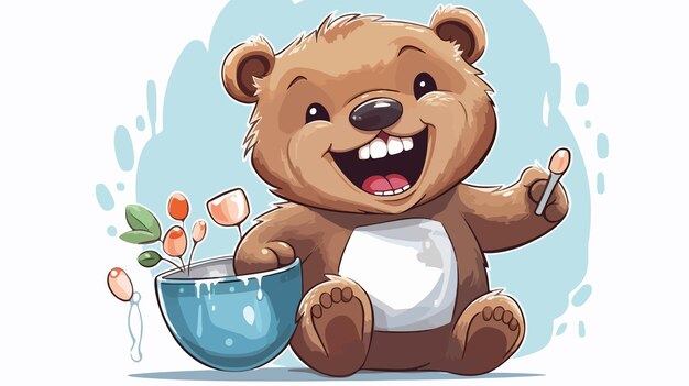 Vector a cartoon bear with a bowl of cereal and a bowl of cereal