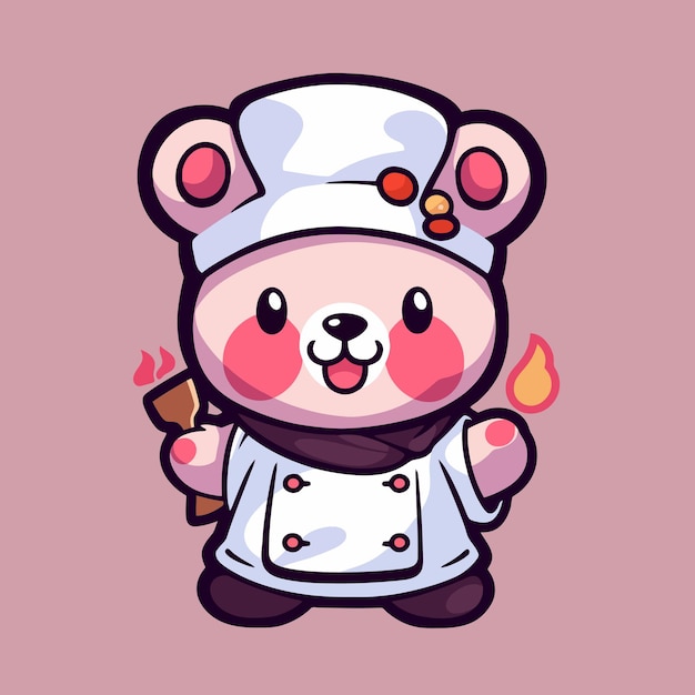 A cartoon bear with a chef hat and a white hat holds a piece of paper.