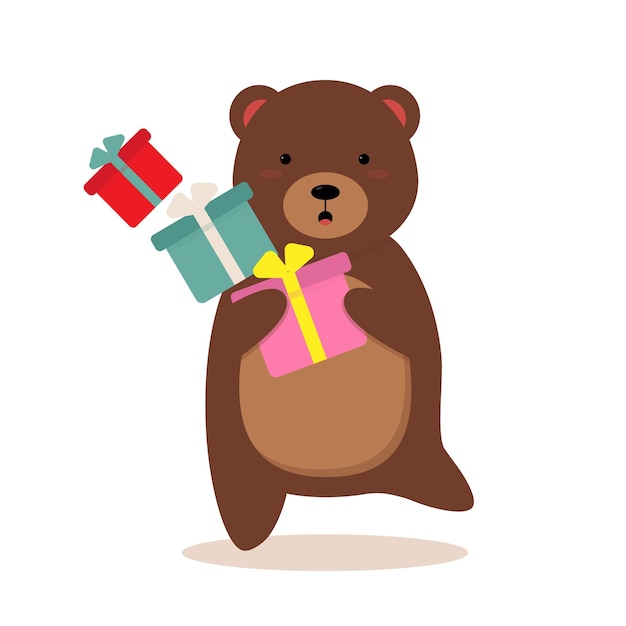 Cartoon bear with falling gifts