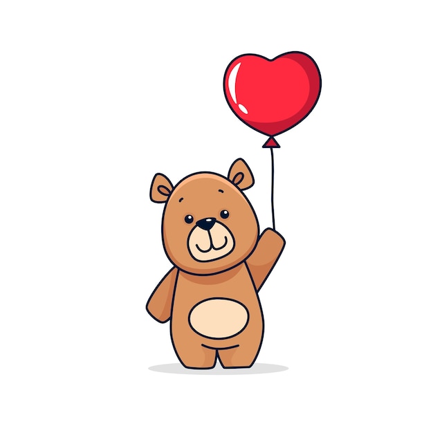 Cartoon Bear with Heart Balloon