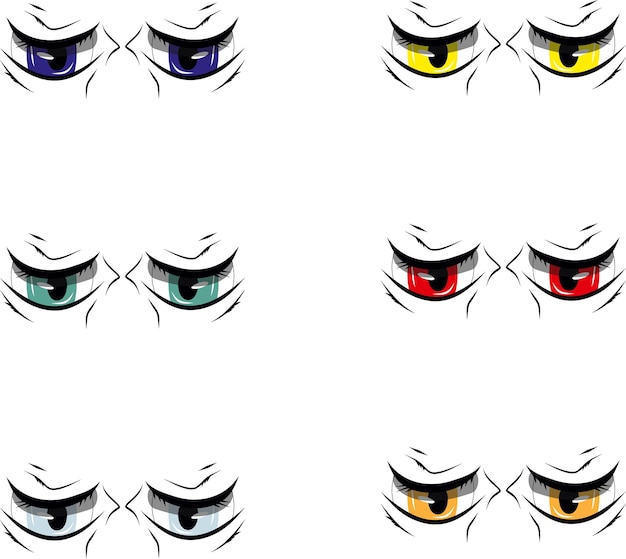 Cartoon beautiful eyes vector set angry eyes of devil