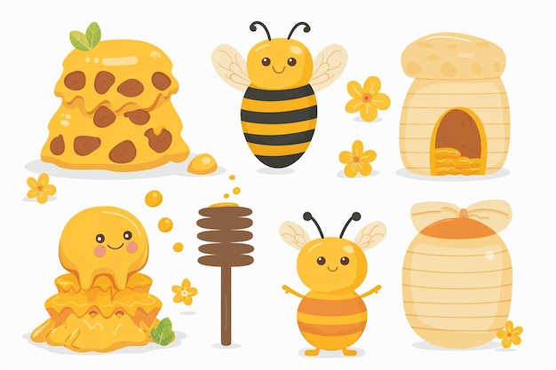 Vector cartoon bee hive and honey