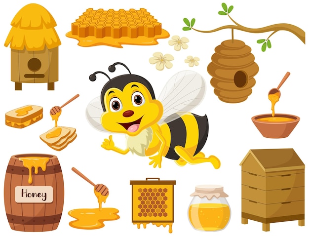 Cartoon bee honey elements collection