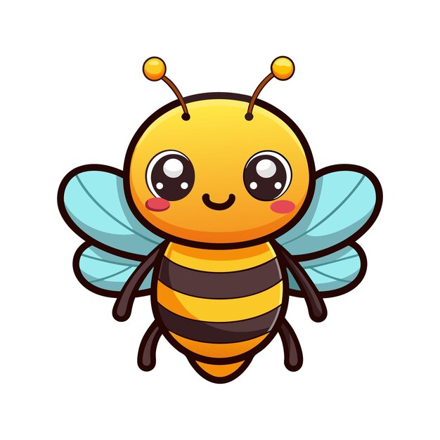 Cartoon bee with a big smile and big wings Cute cartoon bee character Vector illustration isolated