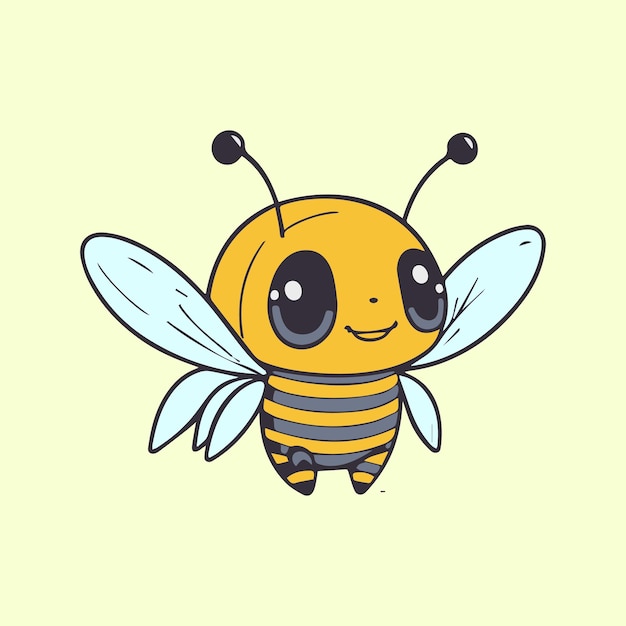 A cartoon bee with wings and a yellow background