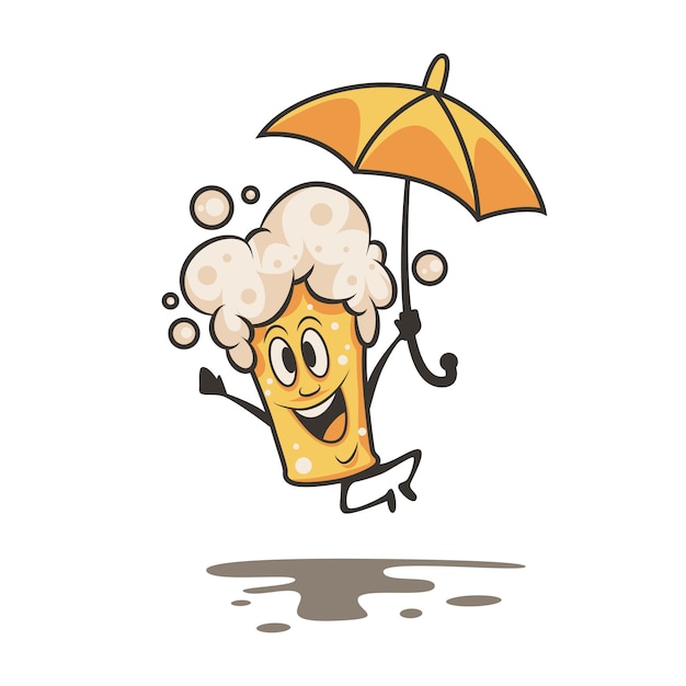 cartoon beer illustration with an umbrella