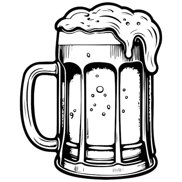 Vector cartoon beer mug hand drawn line illustration transparent background