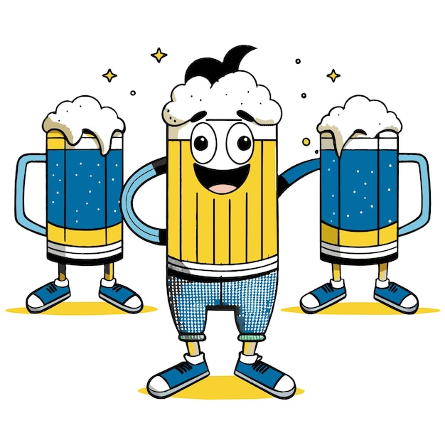 Vector a cartoon of a beer with a man wearing a beer mug