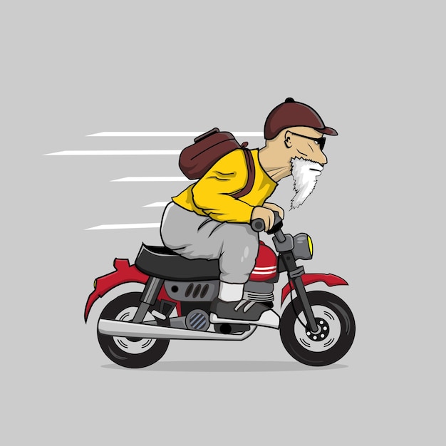 cartoon biker cute old man