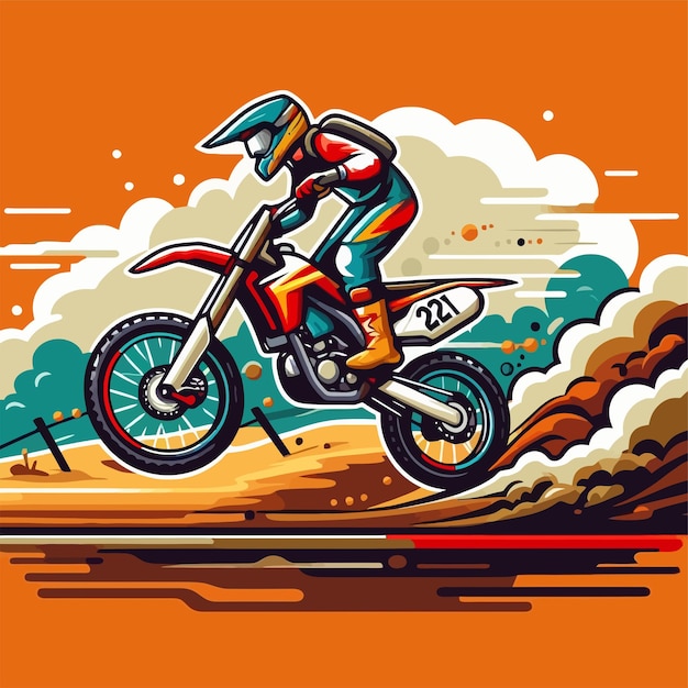 a cartoon of a biker on a dirt bike with the number 13 on it